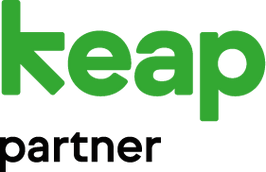 "Keap Partner badge" is a badge that features a stylized green 'Keap' logo, with the word 'Partner' written below it.